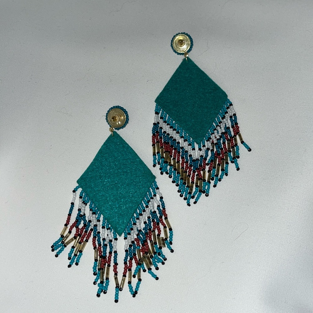 NWT TURQUOISE BOHEMIAN FRINGE EARRINGS - Picture 3 of 3
